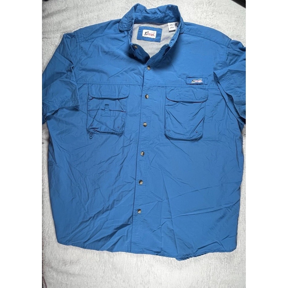 World Wide Sportsman 2XL Fishing Shirt Blue Vented Nylon Performance Outdoor